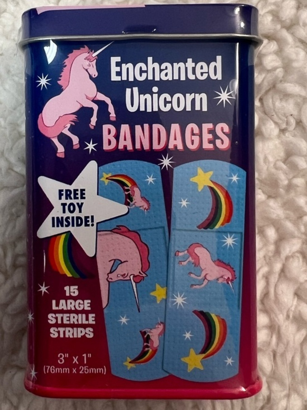 Archie McAfee "Enchanted Unicorn Bandages" 15 Large 3" x 1" in Tin